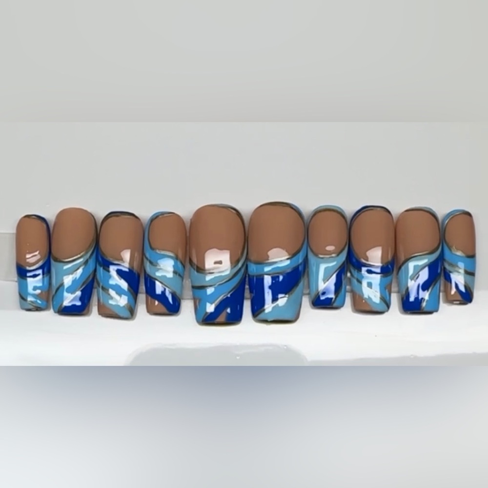 Blue French press on nails